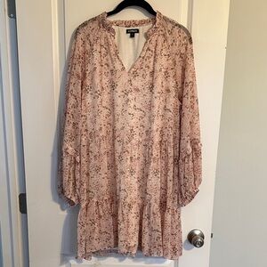 Express Blush Pink Floral Tiered Long Sleeve Dress
